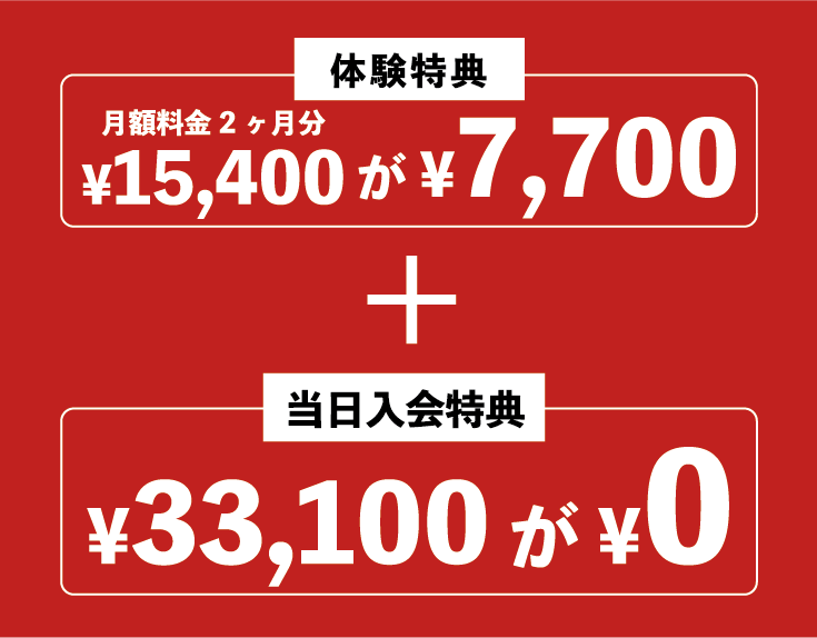 ４回まで体験¥0 ¥33,100が¥0